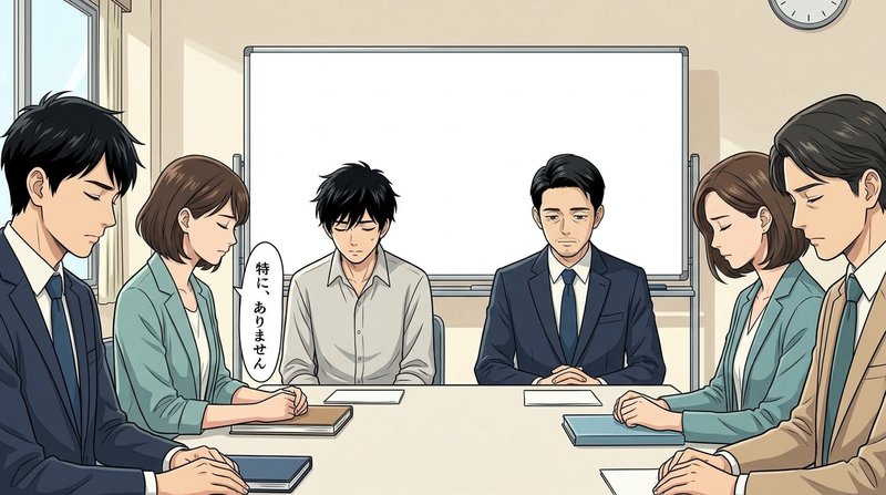 会議の沈黙の理由を見立てて口を開くダイスケ（コマ1）