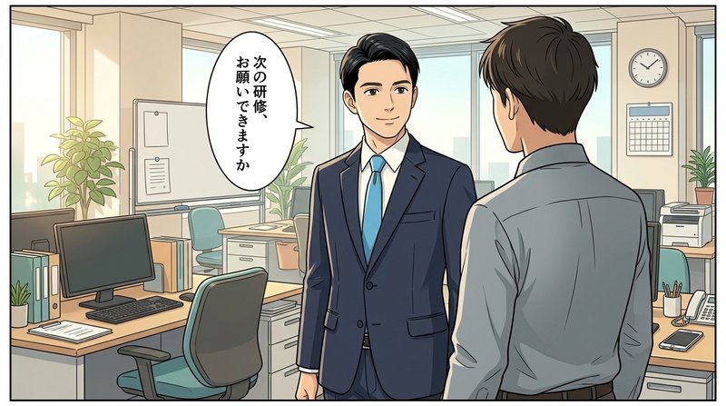 人事部で人を育てる側に回ったダイスケ（コマ1）